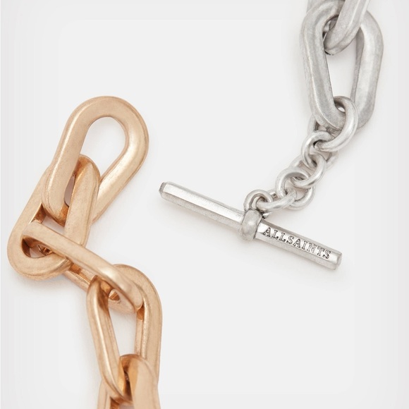 Only 1 Left AllSaints Two Tone Carabiner Link Collar Chunky Necklace GoldSilver - Picture 4 of 4